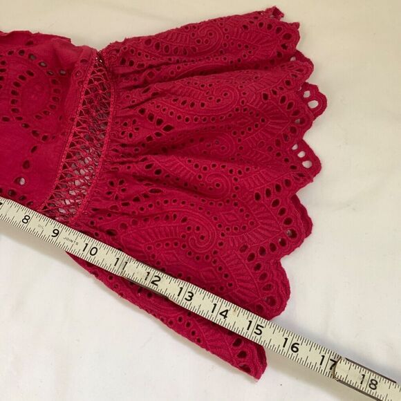 Anthropologie TRYB Eyelet Ruffle Blouse Size S Pink Embroidered Peasant Top - Picture 8 of 8